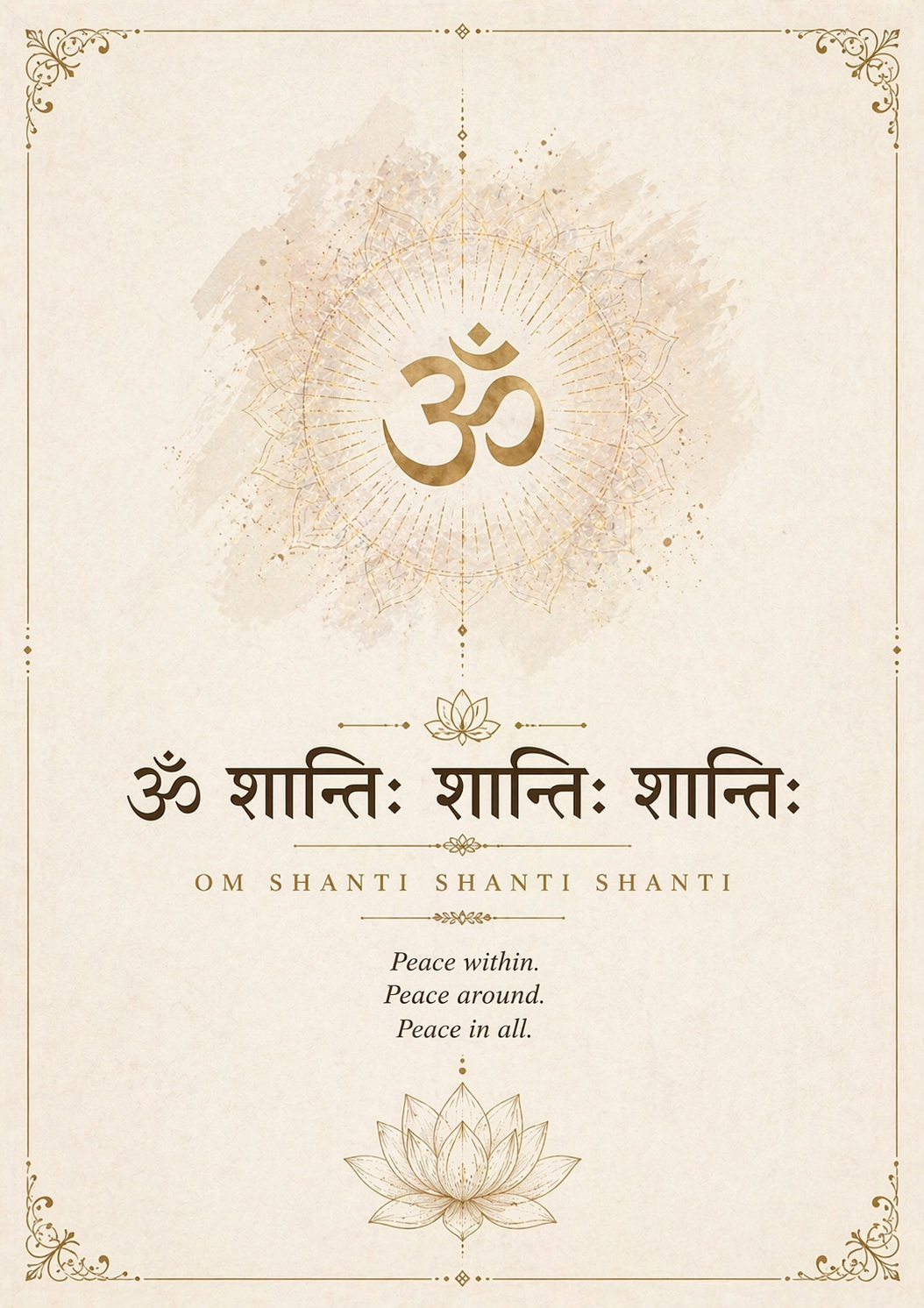 Om Shanti Shanti Shanti Wall Art – Peace Mantra A4 Frame | Spiritual Decor for Calm & Mindfulness