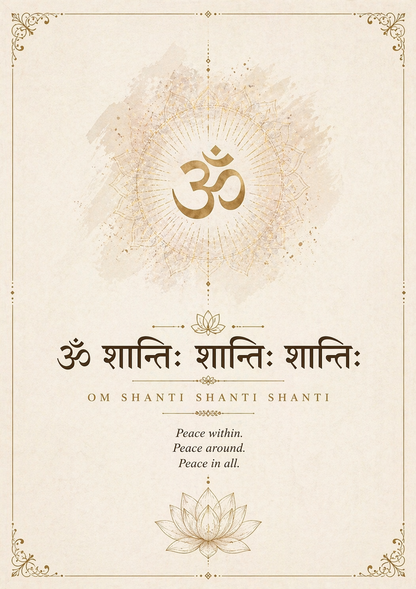 Om Shanti Shanti Shanti Wall Art – Peace Mantra A4 Frame | Spiritual Decor for Calm & Mindfulness