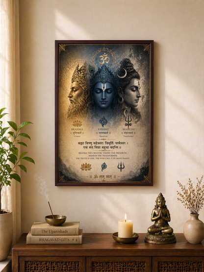 Divine Tridev Gift Set | Spiritual Frame with Soy Candle