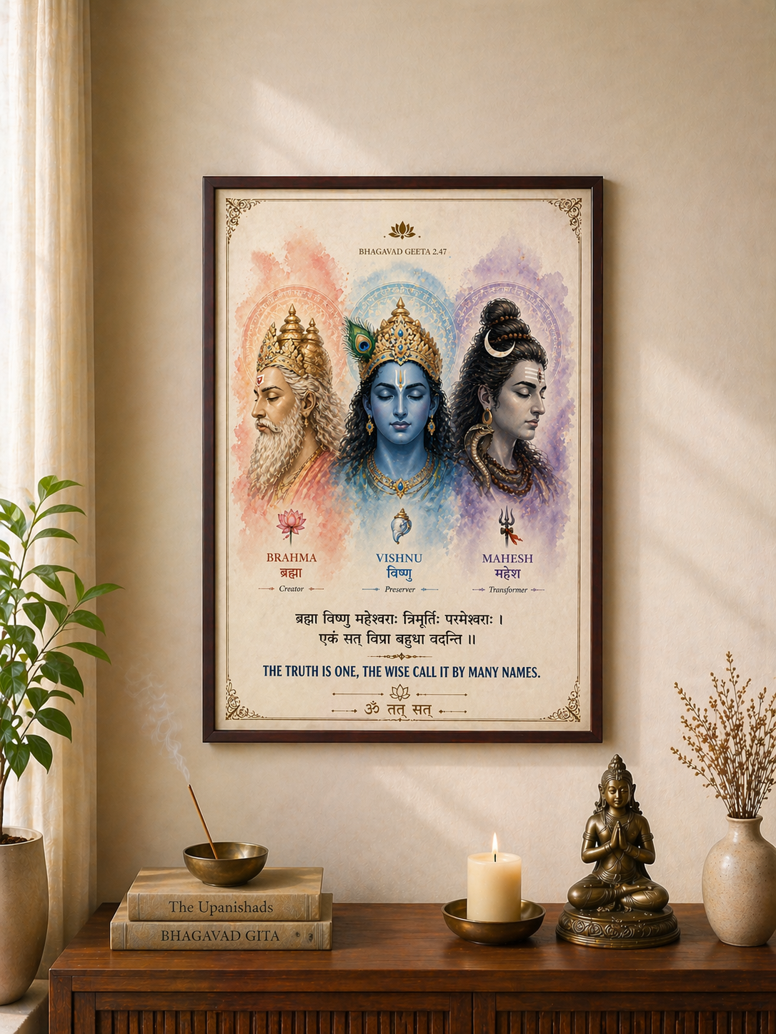 Divine Tridev Gift Set | Spiritual Frame with Soy Candle