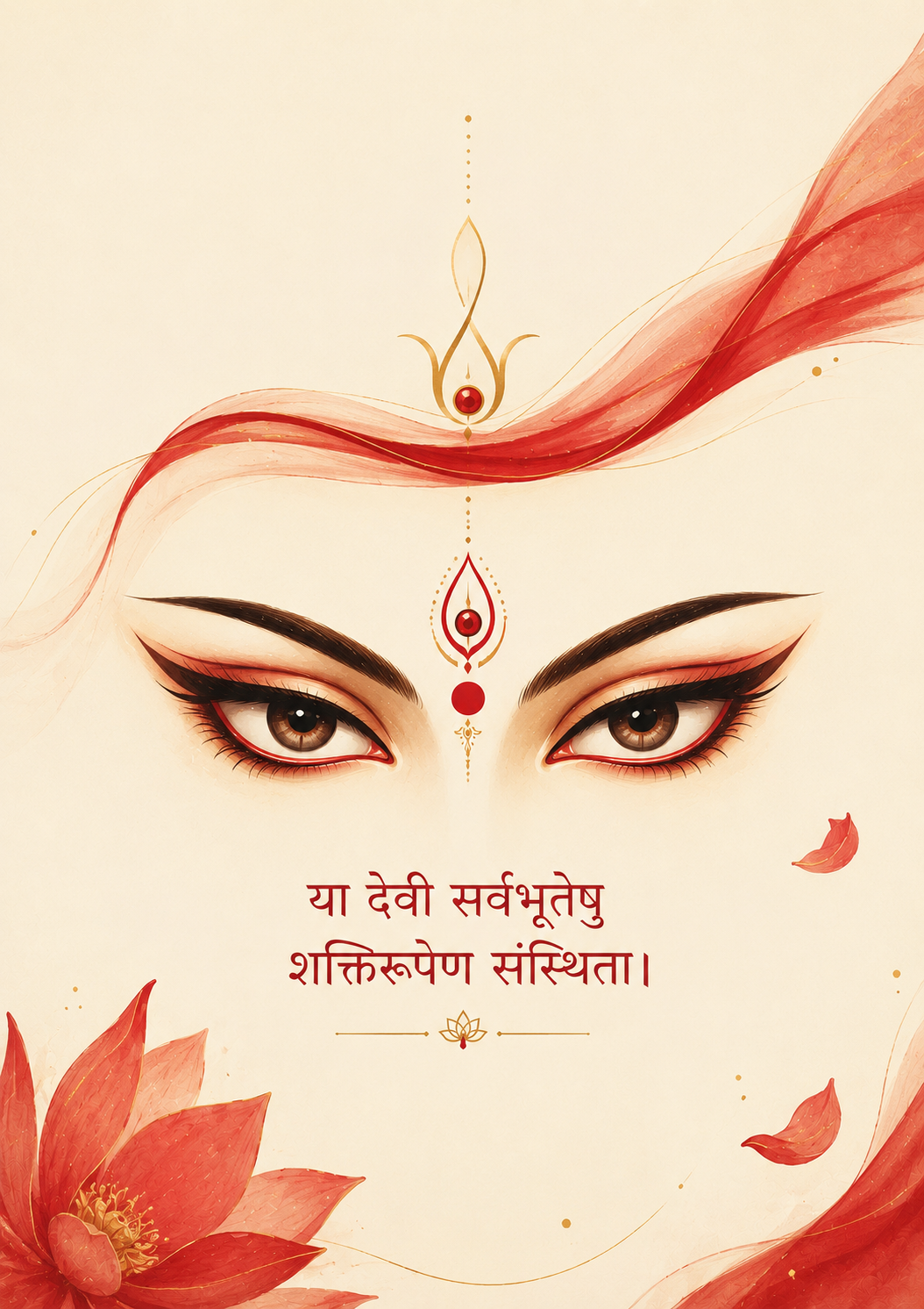 Divine Gaze of Maa Durga – Spiritual Wall Art | Sanskrit Shloka | A4 Framed