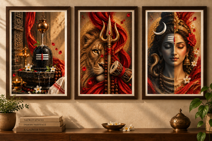 Shiva • Shakti • Ardhanarishwar — Set of 3 Spiritual Wall Art