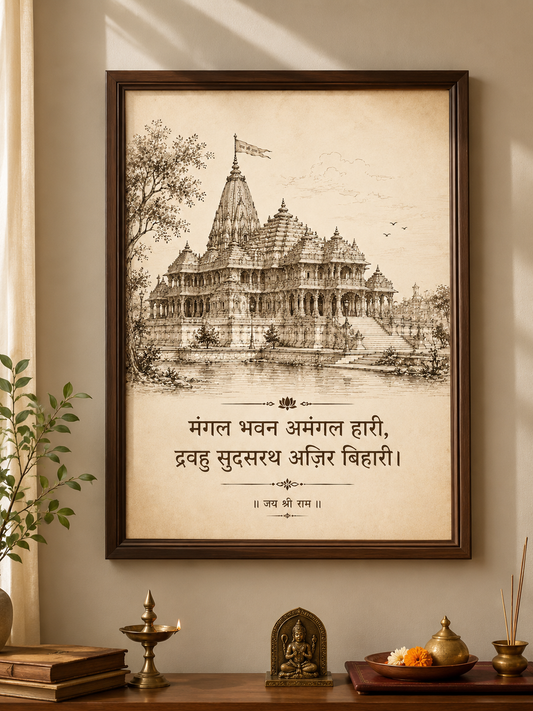 Ram Mandir Line Art – “मंगल भवन अमंगल हारी”