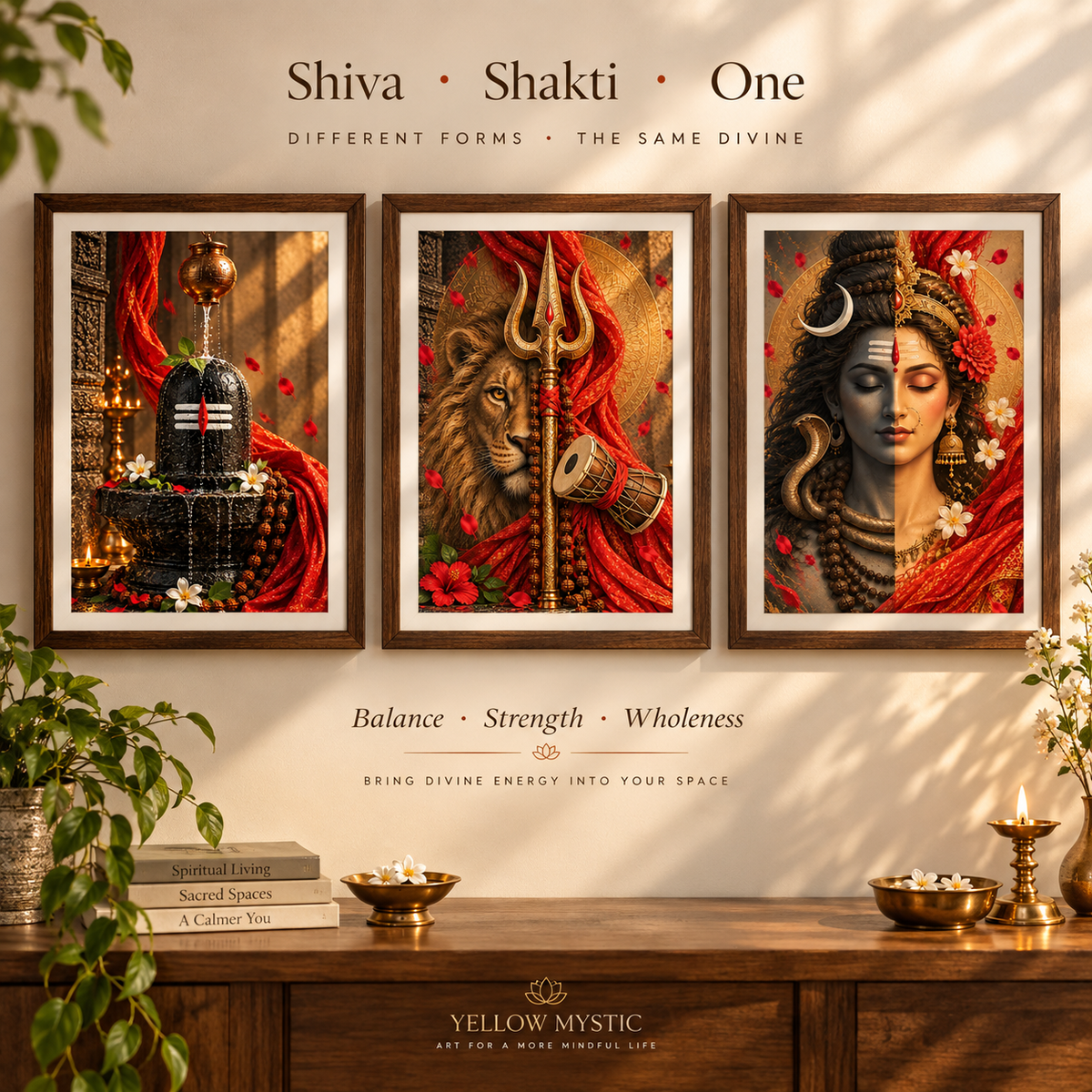 Shiva • Shakti • Ardhanarishwar — Set of 3 Spiritual Wall Art