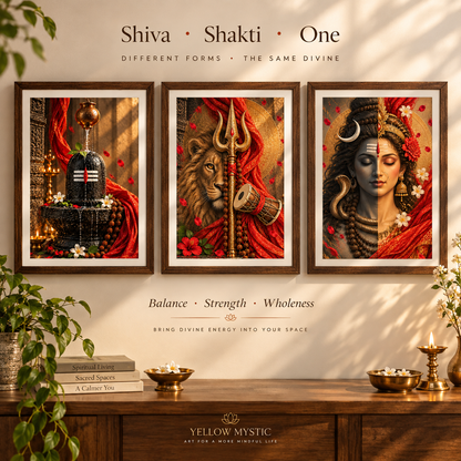 Shiva • Shakti • Ardhanarishwar — Set of 3 Spiritual Wall Art